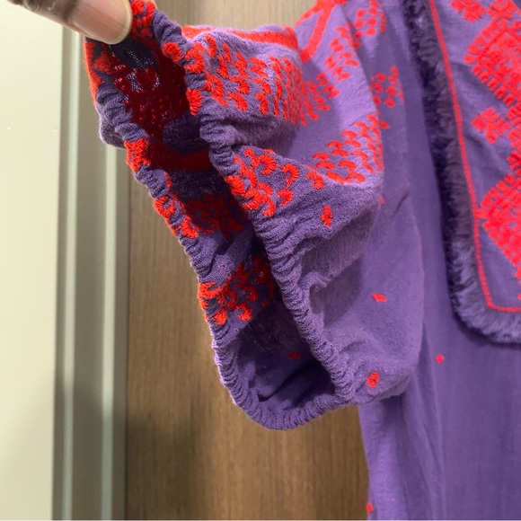 Figue Embroidered Blouse Size Small Tassels Fringe Balloon Sleeves Cotton Boho - Picture 11 of 15